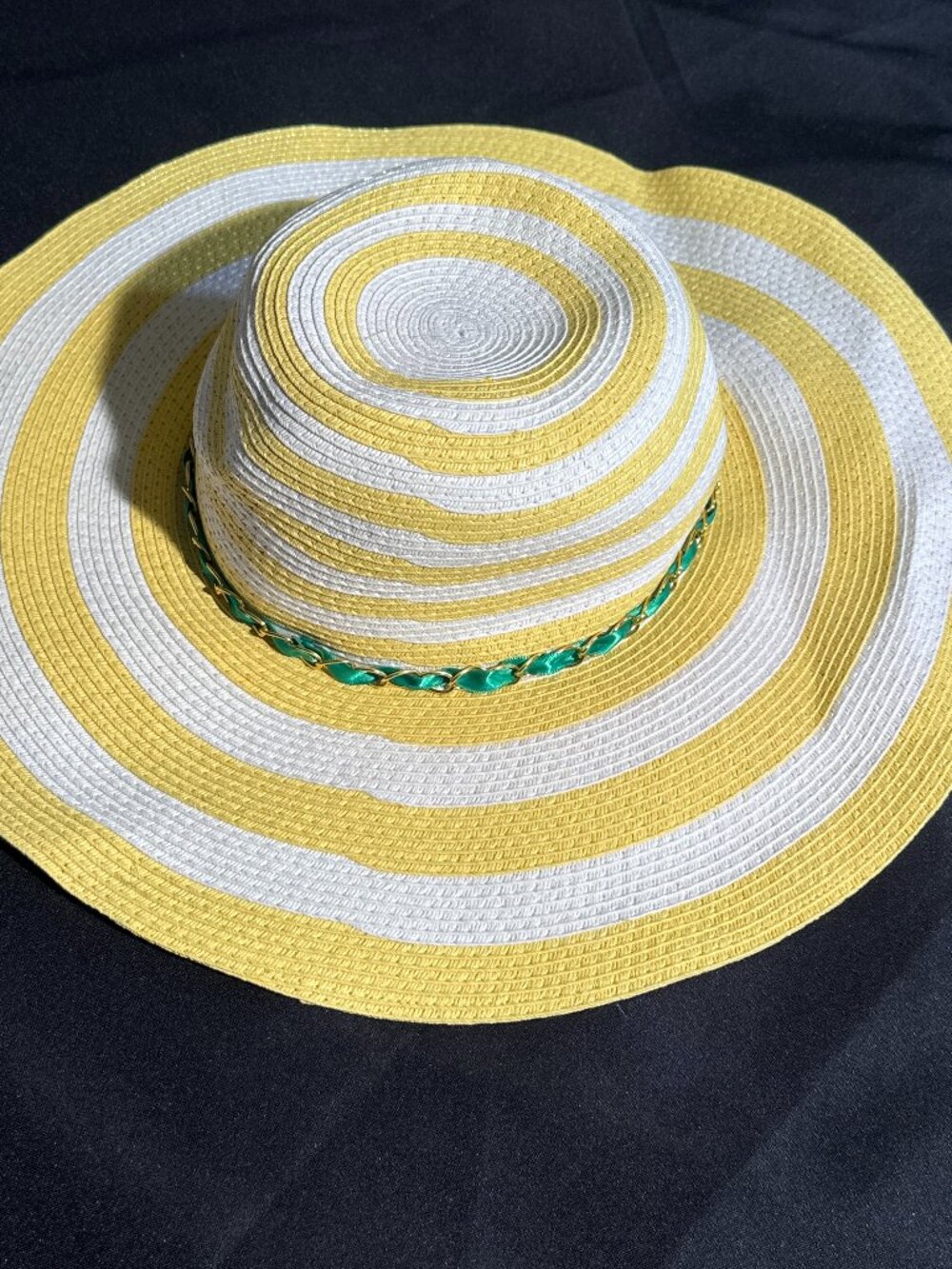 Citrus Yellow Striped Wide Brim Straw Sun Hat Medium Summer Beach Cottagecore